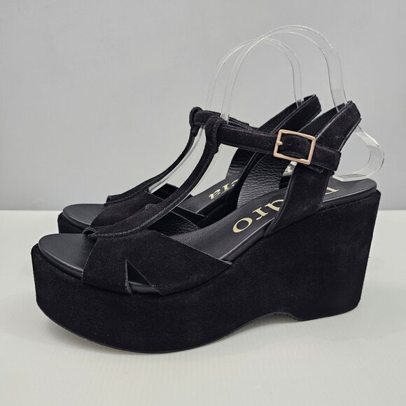 Pedro Garcia Domiel Platform Wedge Sandal Womens EU 40 Black Suede Chunky NEW - Picture 13 of 13
